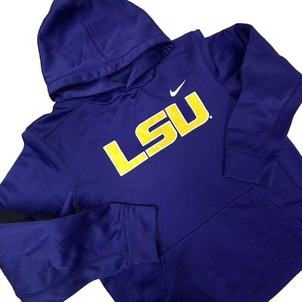 LSU Nike Hoodie Unisex Youth XL Purple Gold Women's Small Therma Fit Sports NWOT